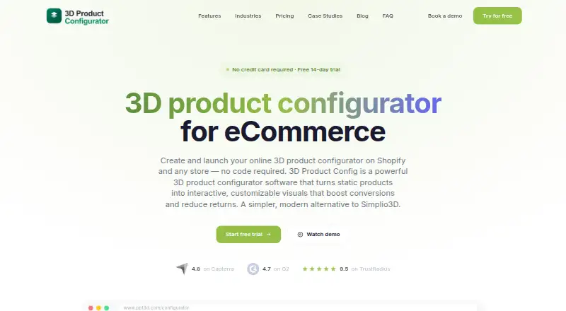 The 3D Product Config homepage