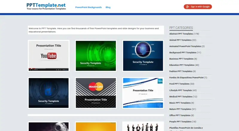 The PPTTemplate.net homepage