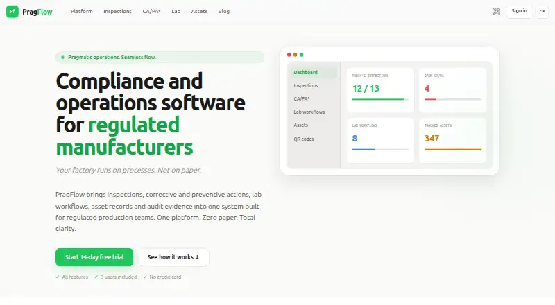 The PragFlow homepage