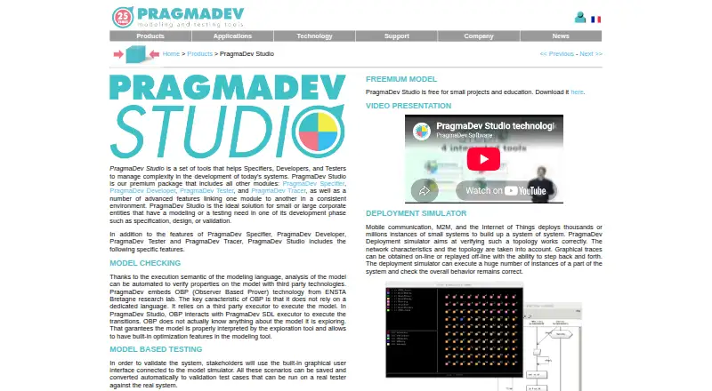The PragmaDev Studio homepage