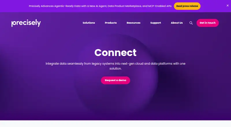 The Precisely Connect homepage