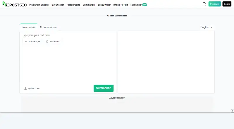 The Prepostseo Text Summarizer homepage