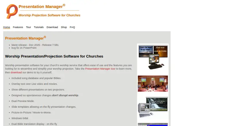 The Presentation Manager homepage