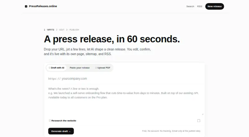 The PressReleases.online homepage
