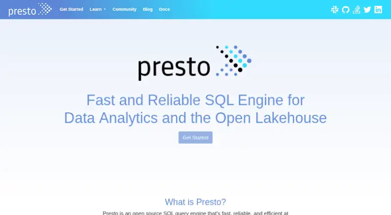 The Presto homepage