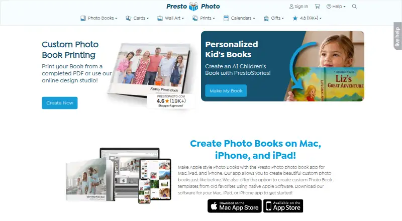 The PrestoPhoto homepage