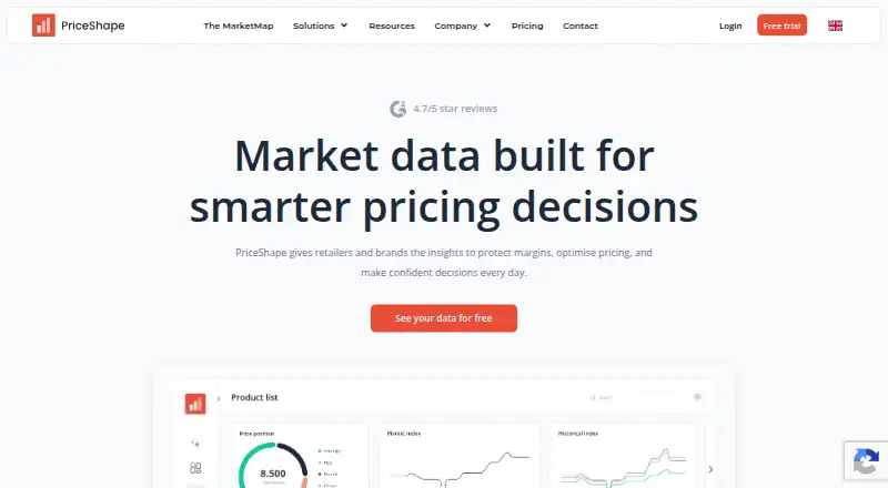 The PriceShape homepage