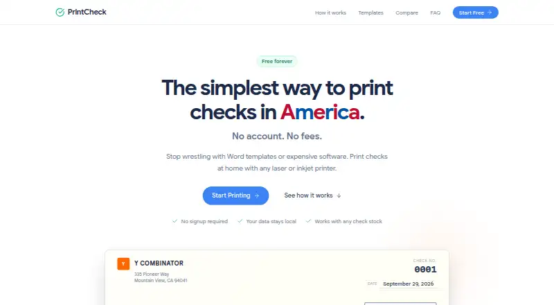 The PrintCheck homepage