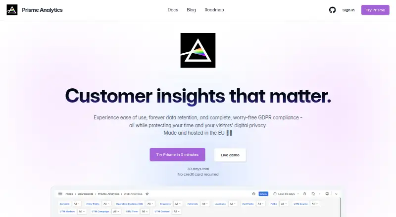 The Prisme Analytics homepage