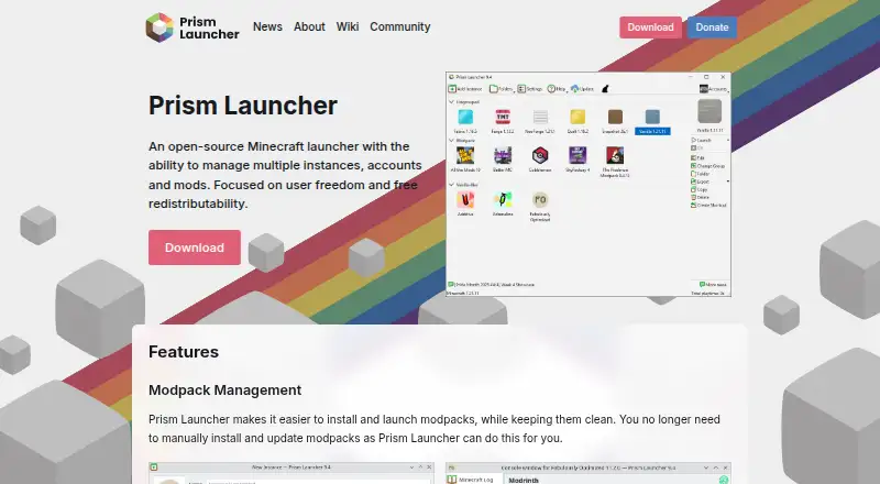 The Prism Launcher homepage