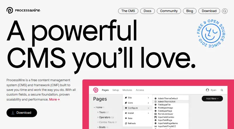 The ProcessWire homepage