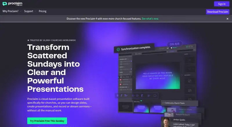 The Proclaim homepage