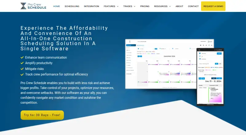 The Pro Crew Schedule homepage