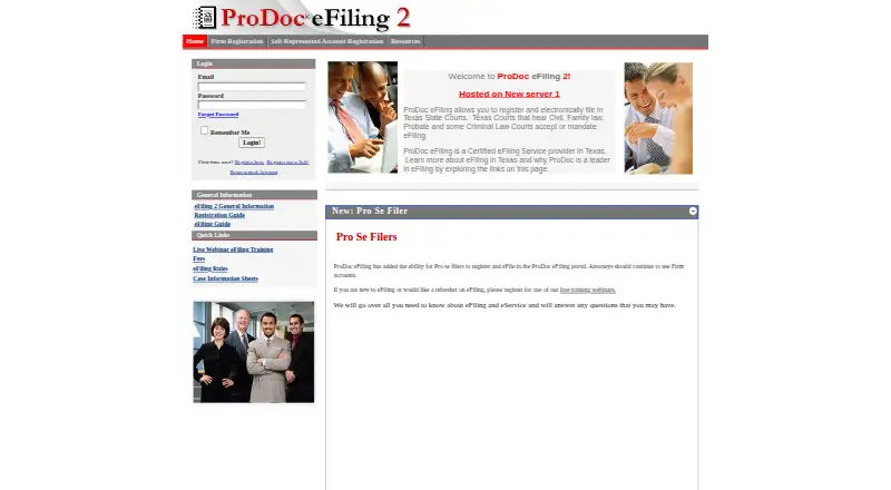 The ProDoc eFiling homepage