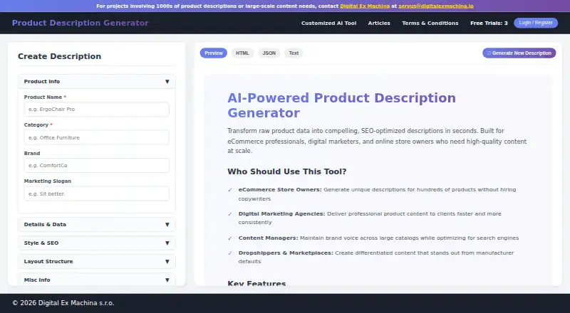 The Product Descriptor homepage