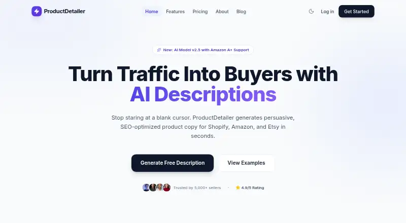 The ProductDetailer homepage