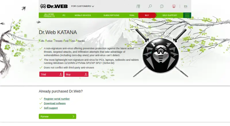 The Dr.Web KATANA homepage