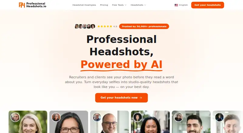 The ProfessionalHeadshot.io homepage