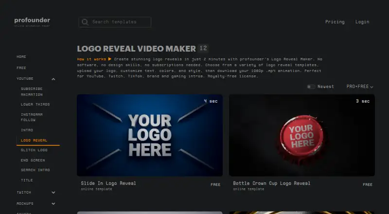 The Profounder Logo Reveal Maker homepage