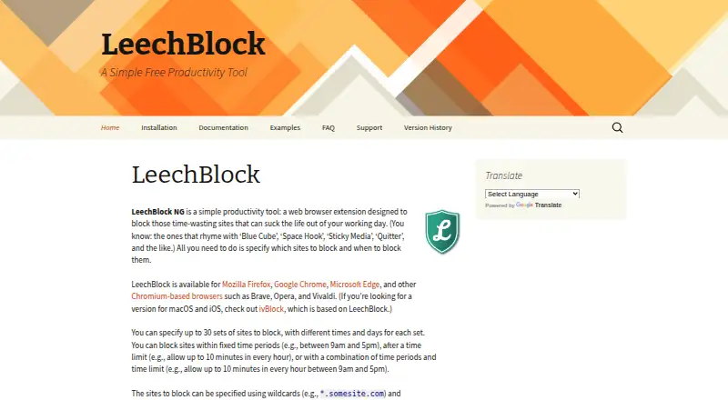 The LeechBlock NG homepage