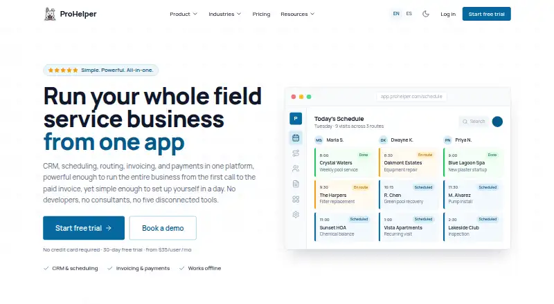 The ProHelper homepage