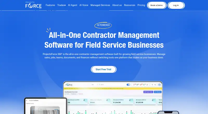 The ProjectsForce 360° homepage