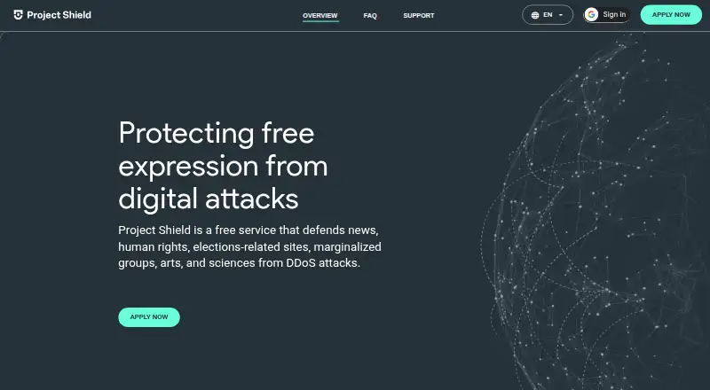 The Project Shield homepage