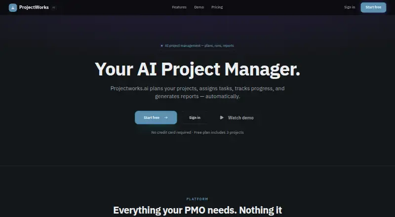 The ProjectWorks.ai homepage