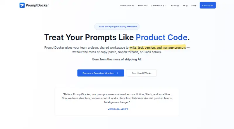 The PromptDocker homepage