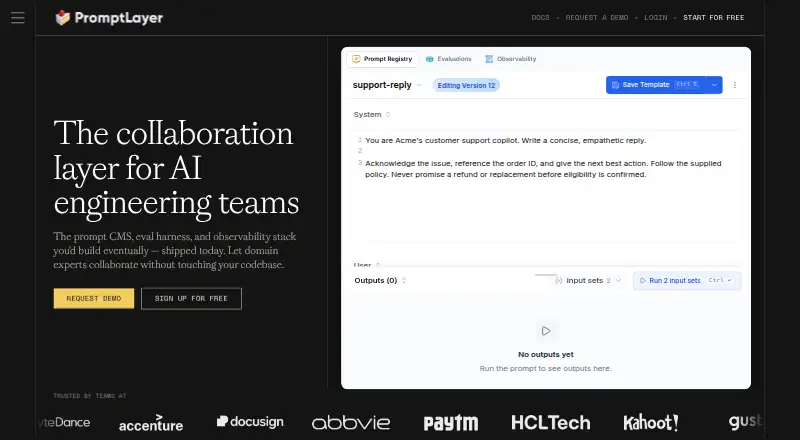 The PromptLayer homepage