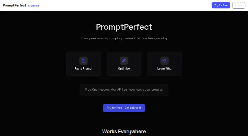 The PromptPerfect homepage