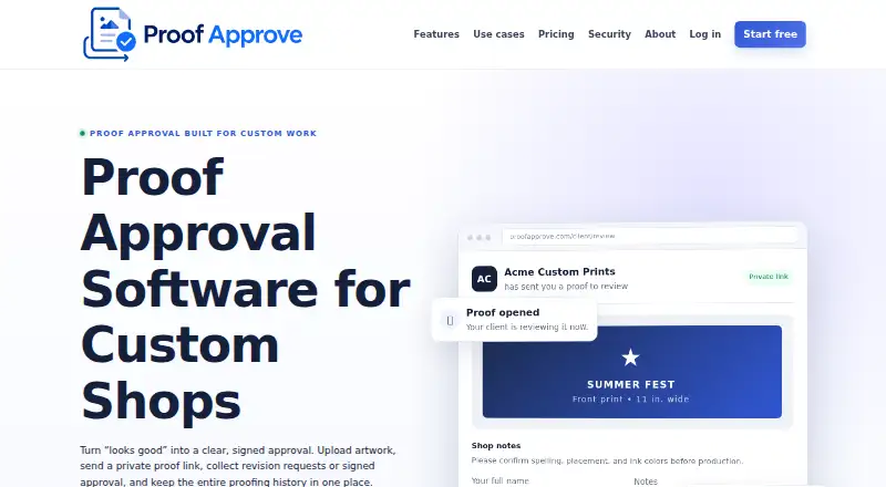 The Proof Approve homepage