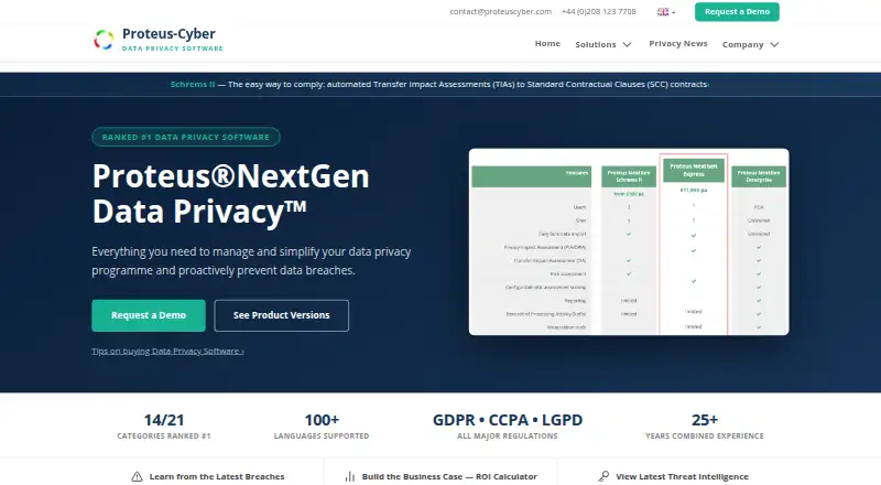 The Proteus NextGen Data Privacy homepage