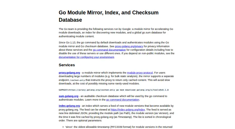 The Go Module Mirror homepage