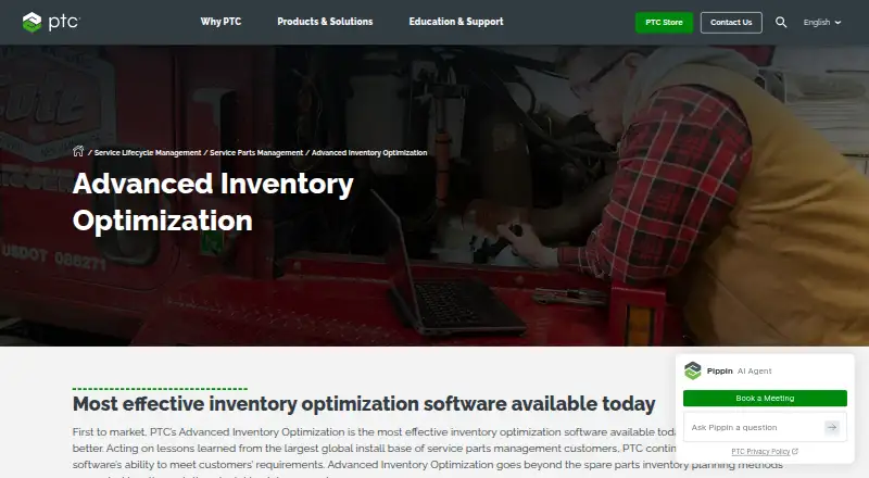 The PTC Servigistics Advanced Inventory Optimization homepage