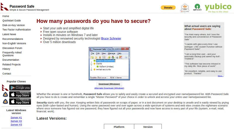 The Password Safe homepage