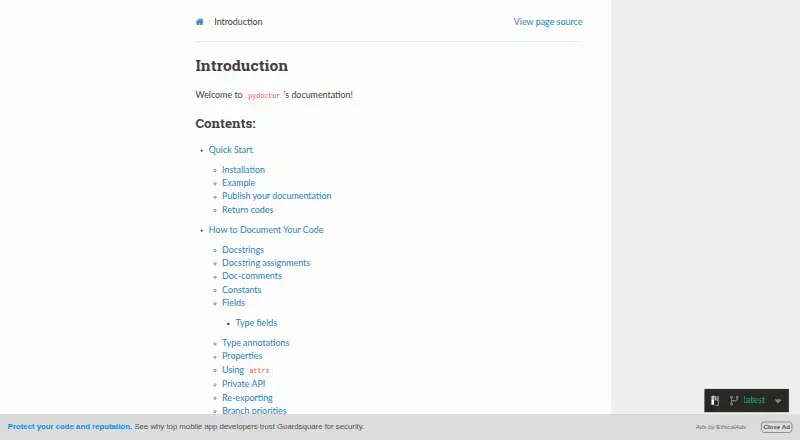 The PyDoctor homepage