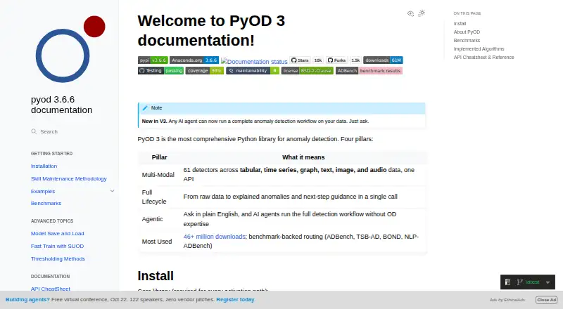 The PyOD homepage