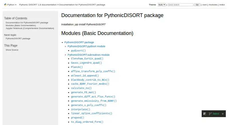 The PythonicDISORT homepage