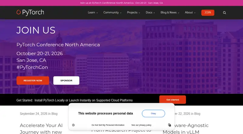 The PyTorch homepage