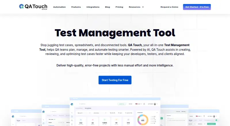 The QA Touch homepage