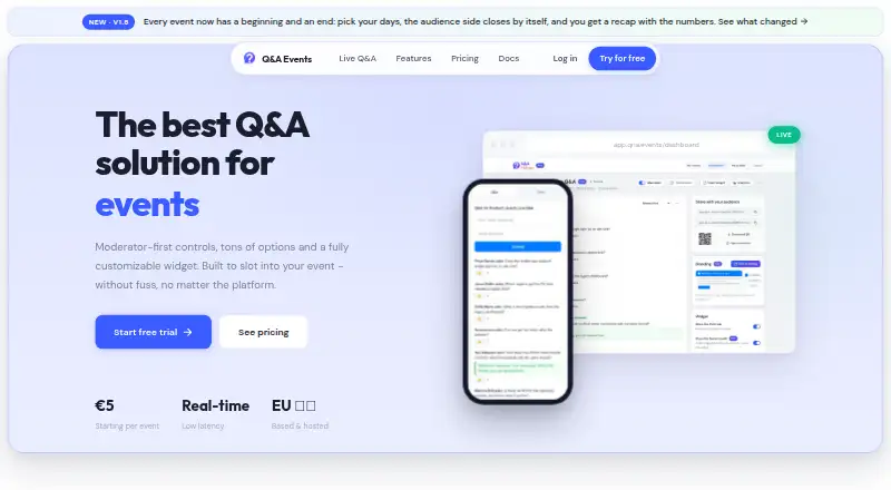The Q&A Events homepage