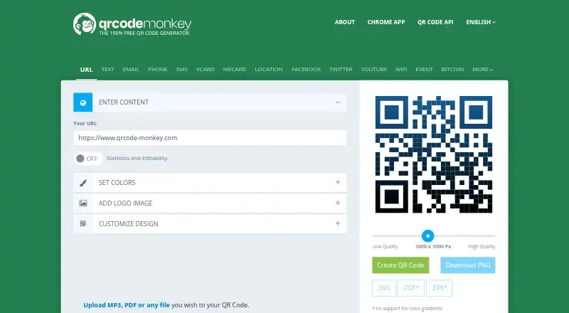 The QRCode Monkey homepage