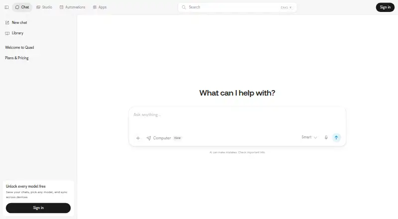 The Quad Chat homepage