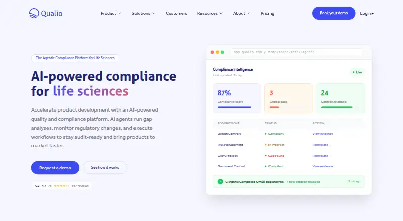 The Qualio homepage