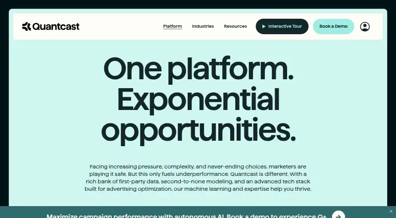 The Quantcast homepage