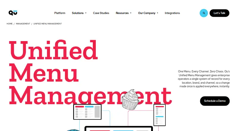 The Qu Unified Menu Management homepage