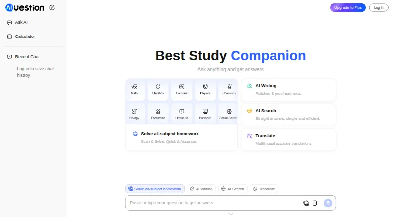 The QuestionAI homepage