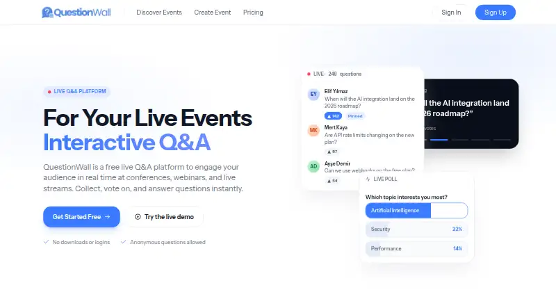 The QuestionWall homepage