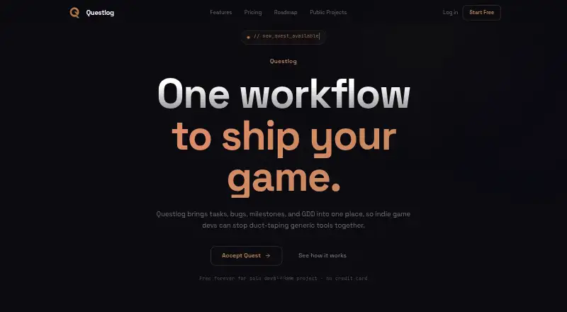 The Questlog homepage